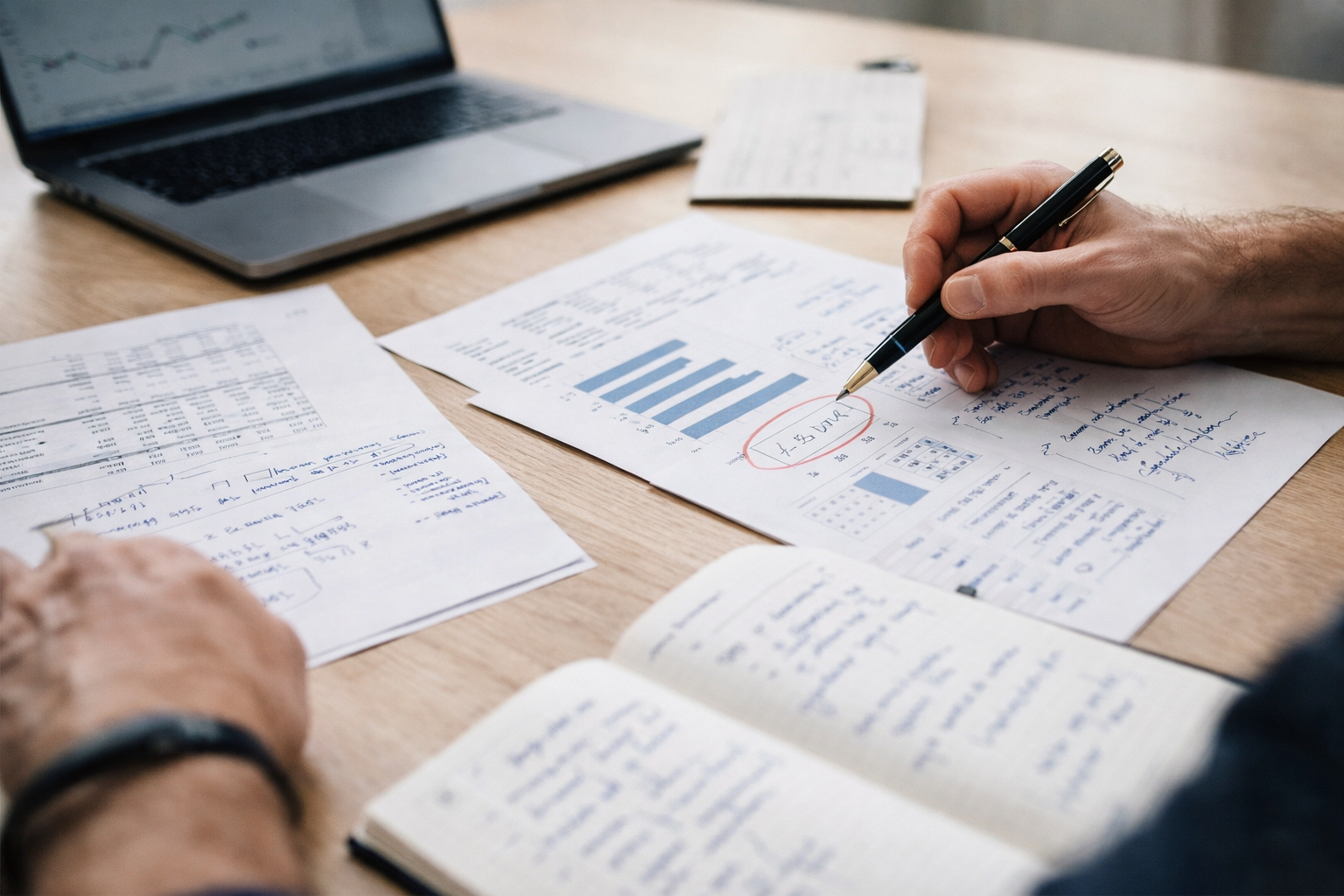 Konzentriertes Arbeiten an Unterlagen