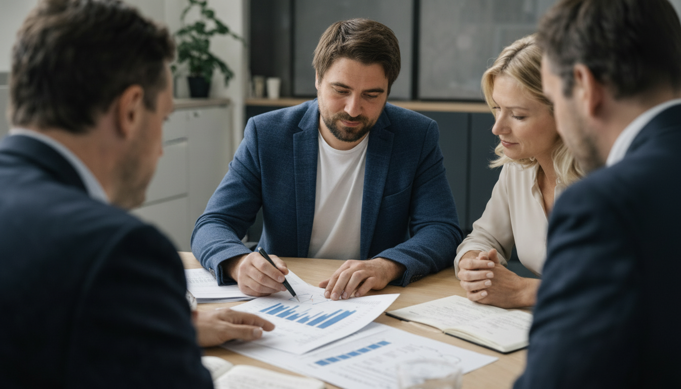 Kleines Team in konzentrierter Abstimmung